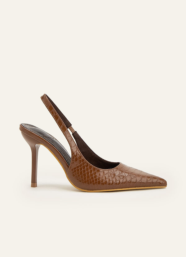 front Slingback-pumps med ormmönster och spetsig tå