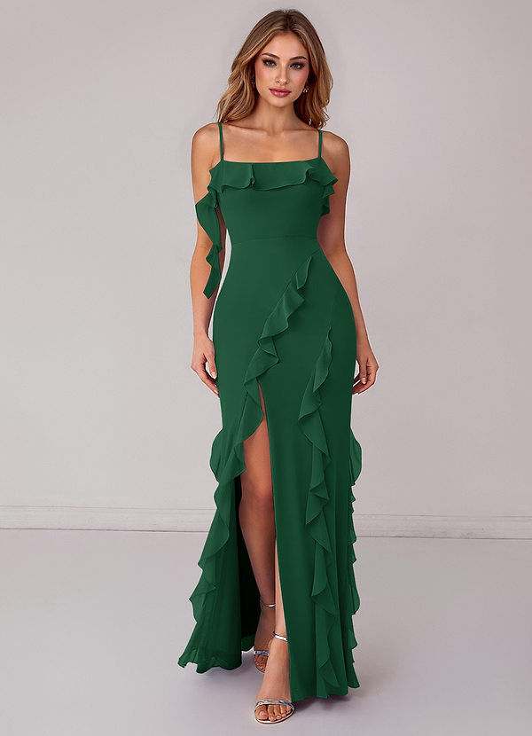 Azazie Malia Bridesmaid Dresses Dark Green Sheath Ruched Chiffon Dress image1