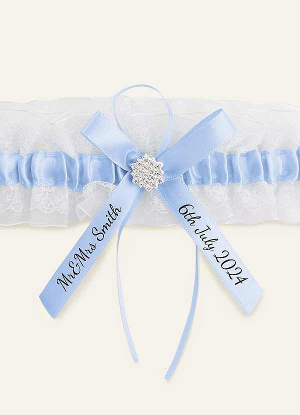 front Liga de boda azul de encaje personalizada
