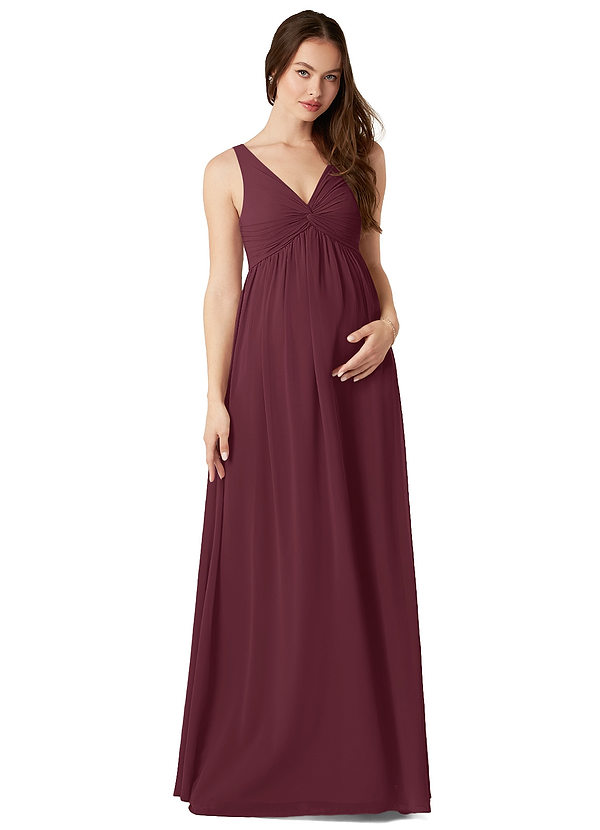 Azazie Yetta Brautjungfernkleider für Schwangere A-Linie V-Hals Versammelt Chiffon Bodenlänge Kleid image1