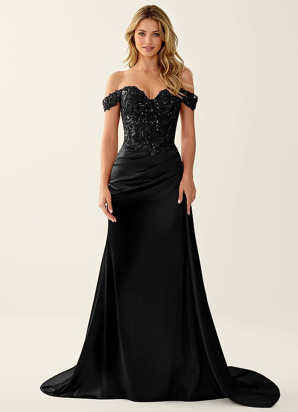 Nerine Noir Robe de bal sirène à corset en dentelle et dos lacé image1