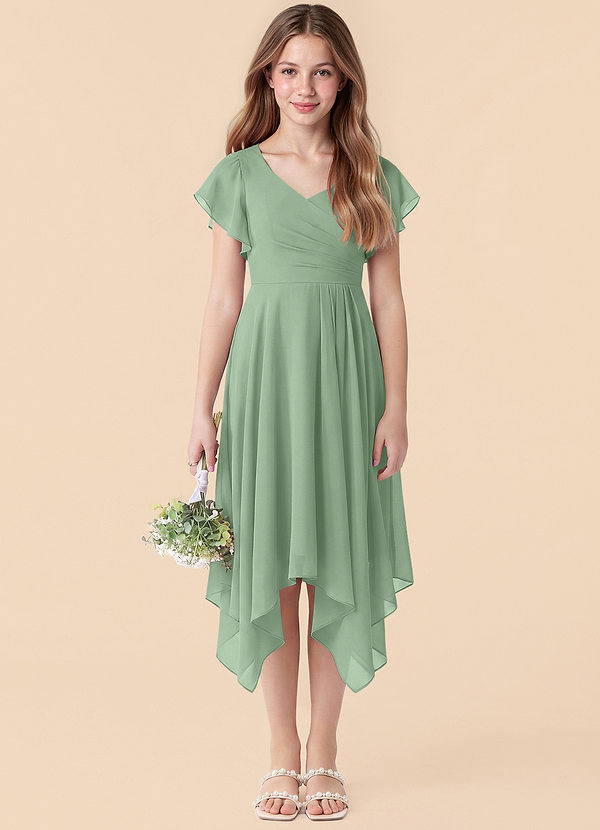 Azazie Janeaurelia Junior Robe Trapèze en Mousseline de soie Plissé Matcha image1