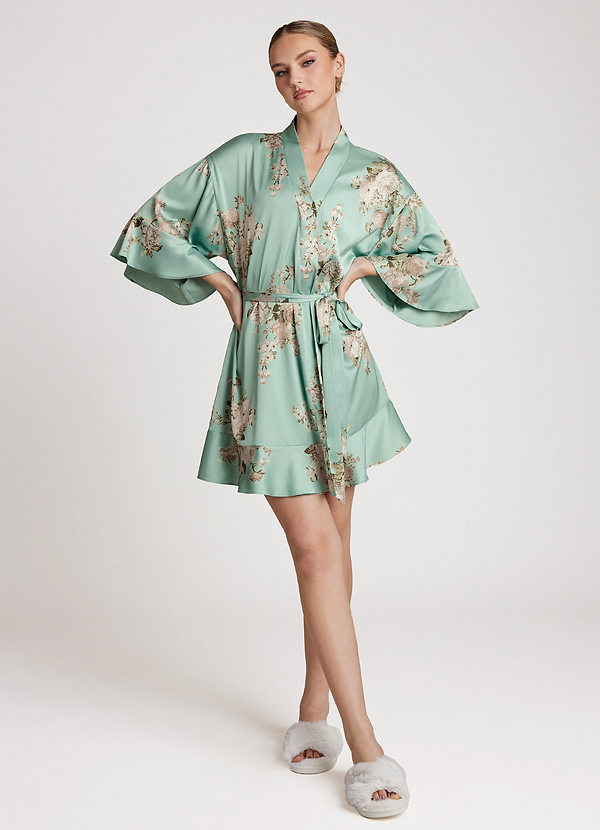 front Willow Whisper Floral Ruffled Satin Robe