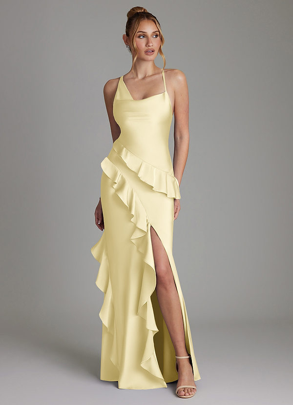 Azazie Jayda Brautjungfernkleider A-Linie Gestreift Stretch-Satin Kleid Zitronensorbet image1