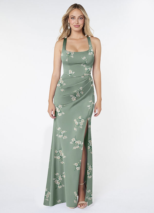 Azazie Mero Brudtärneklänningar Klänning av Tubklänning i Stretch Satin Plisserad Agave Lilly Blommor image1