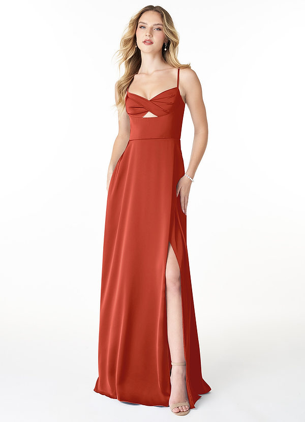 Azazie Aylen Bridesmaid Dresses A-Line Spaghetti Straps Keyhole Stretch Satin Floor-Length Dress image1