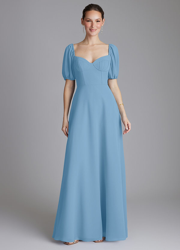 Azazie Fatima Bridesmaid Dresses Steel Blue A-Line with Pockets Chiffon Dress image1