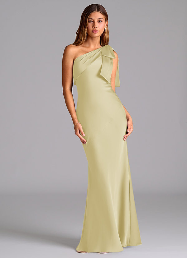 Azazie Yuanna Bridesmaid Dresses Lemon Sorbet Mermaid One Shoulder Stretch Satin Dress image1