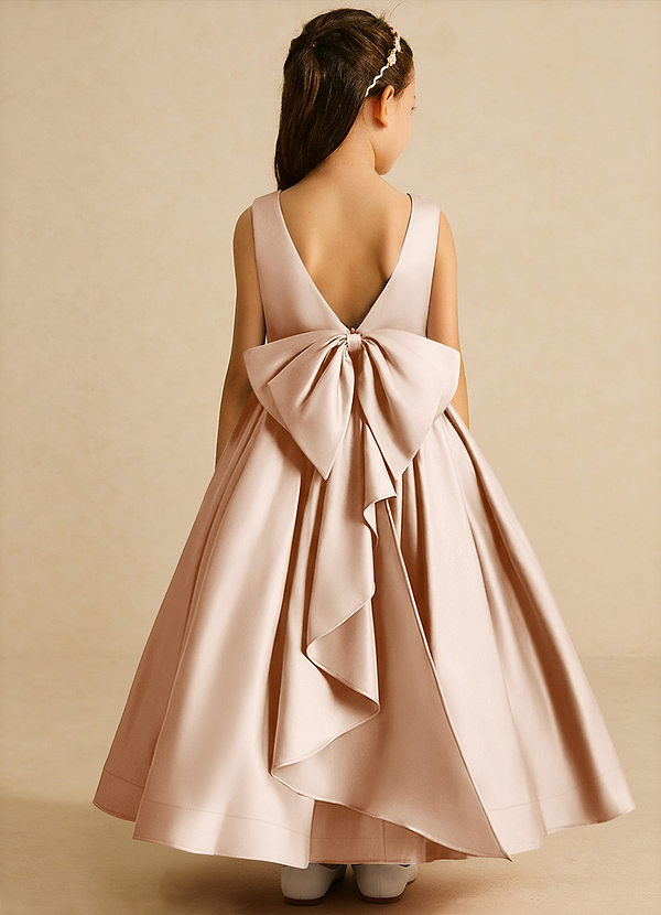 Azazie Cailee Flower Girl Dresses English Rose Ball-Gown Pleated Matte Satin Dress image1