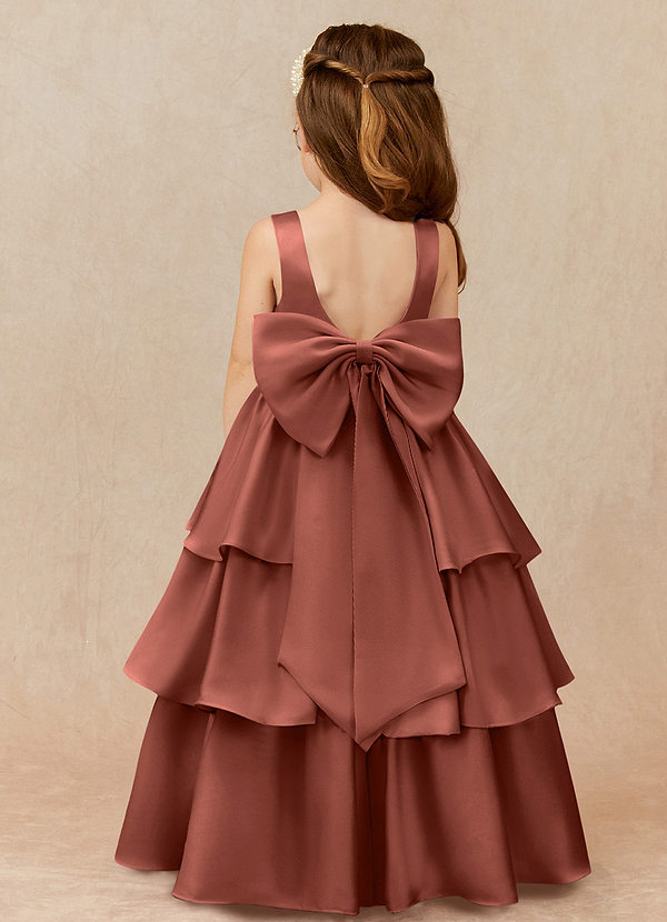 Azazie Margie Flower Girl Dresses Auburn A-Line Bow Stretch Satin Dress image1