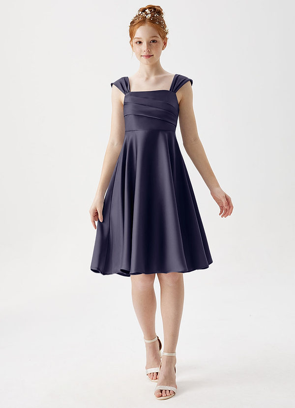 Azazie Amira Junior Stormy A-Line Pleated Stretch Satin Dress image1