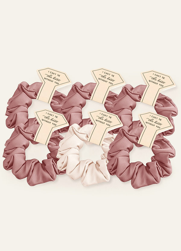 front Matching Color Six-Piece Mixed Color Bridesmaid Stretch Satin Regular Size Scrunchie Set