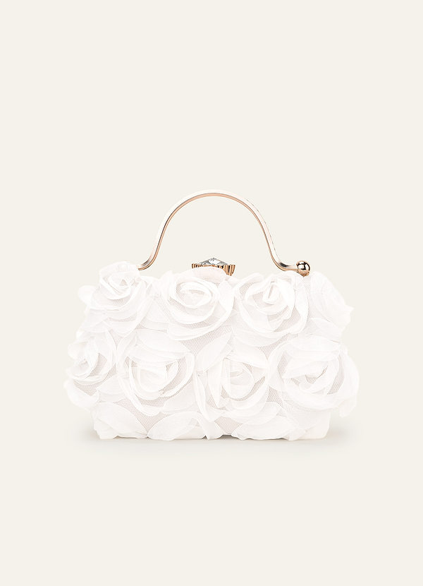 front 3D Floral Embellished Handbag with Rhinestone Top Handle