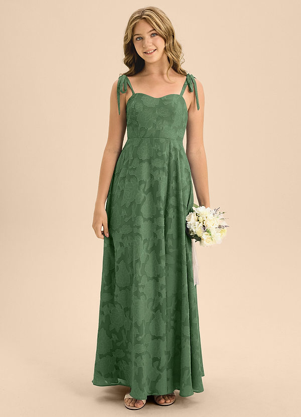 Azazie Rosey Junior A-Linie Herzausschnitt Blumen-Burnout Kleid Eukalyptus image1