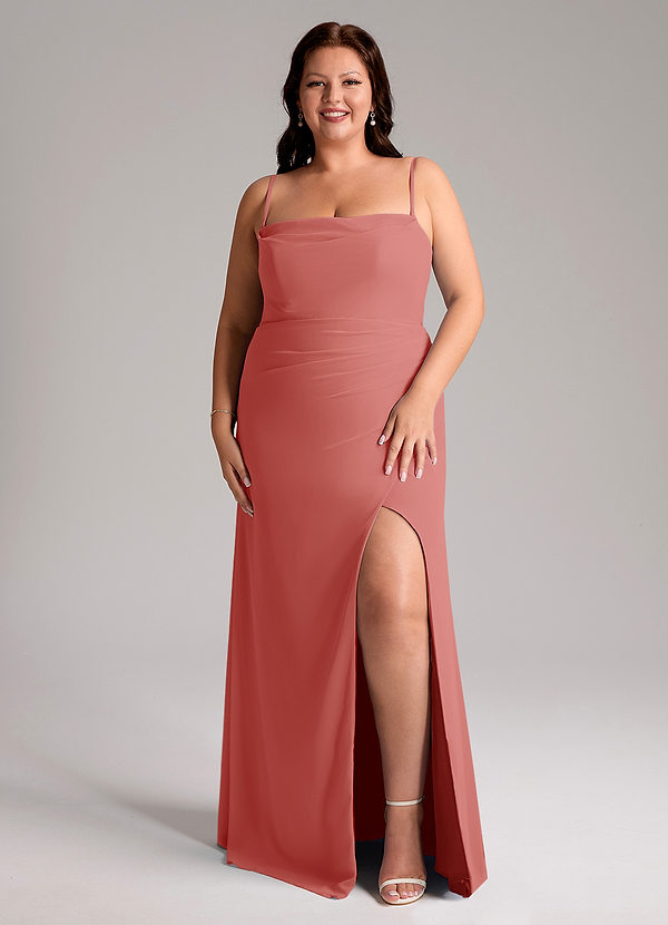 Azazie Leonis Vestidos Dama de Honor Vestido de Rosa Antigua de Gasa de Corte Recto Convertible con Sin tirantes image1