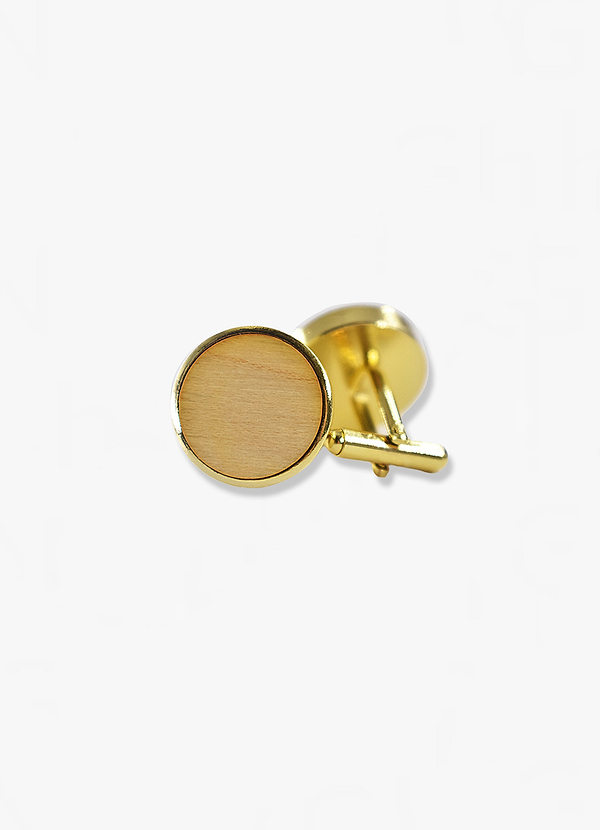 front Rounded Light Wood Cuff Links