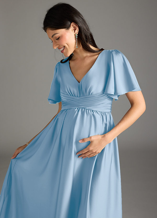 Azazie Verna Abiti da Damigella Premaman Abito A-Line Drappeggiato Raso Elasticizzato Floor-Length image1
