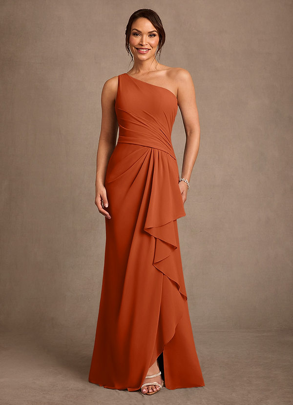 Azazie Floy Mother of the Brides Dresses Burnt Orange Sheath One Shoulder Chiffon Dress image1