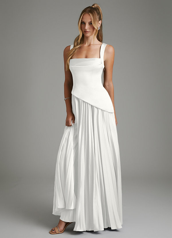 Azazie Stephanie Bridesmaid Dresses White A-Line Corset Stretch Satin Dress image1
