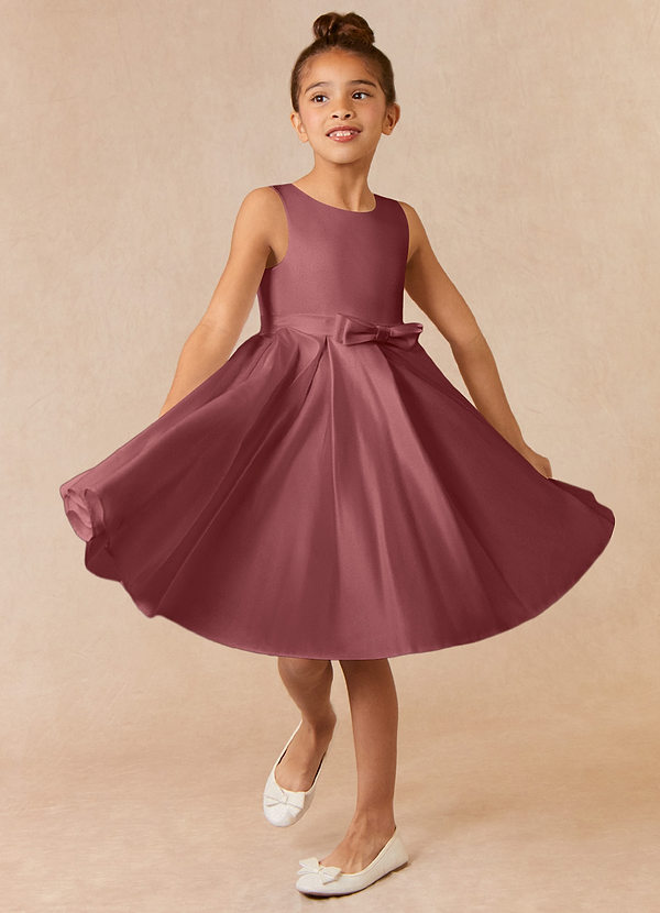 Azazie Coco Flower Girl Dresses Amethyst A-Line Bow Matte Satin Dress image1