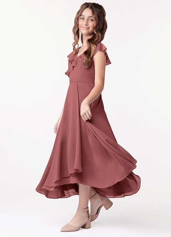 Azazie Posie Junior Amethyst A-Line Ruched Chiffon Dress image1