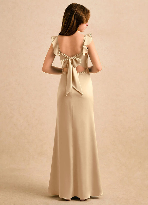 Azazie Novalie Girls Formal Robes de cortège enfant Robe Sirène en Satin extensible Arc Champagne image1