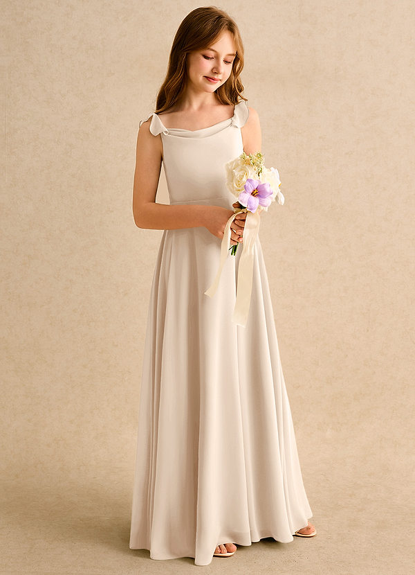 Azazie Puppy Girls Formal Blumenkinder Kleider A-Linie Plissee Chiffon Kleid Alabaster Weiß image1