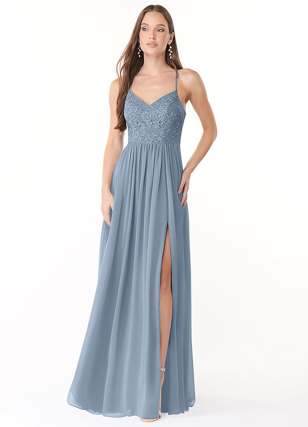 Azazie Kelia Bridesmaid Dresses A-Line Lace Chiffon Floor-Length Dress image1