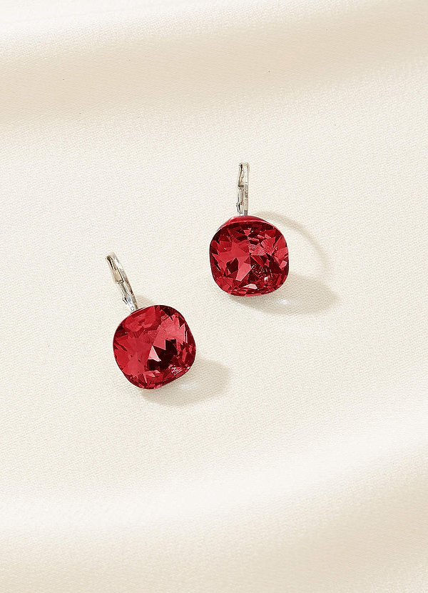 front Square Gemstone Huggie Earrings