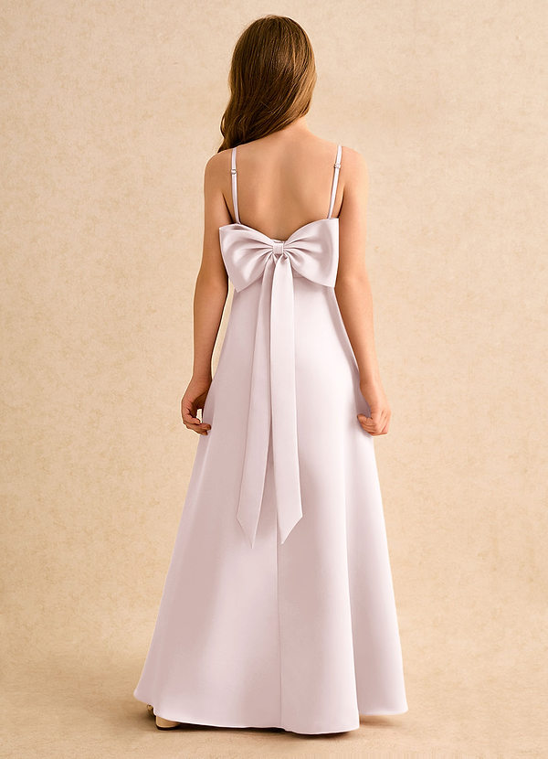 Azazie Joella Girls Formal Flower Girl Dresses Blushing Pink A-Line Pleated Matte Satin Dress image1