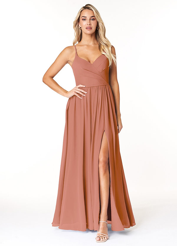 Azazie Dominic Bridesmaid Dresses MAI TAI A-Line V-Neck Pleated Chiffon Dress image1