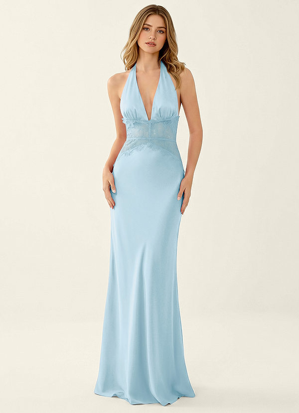 Prudentiana Sky Blue Satin Lace Summer Dress image1