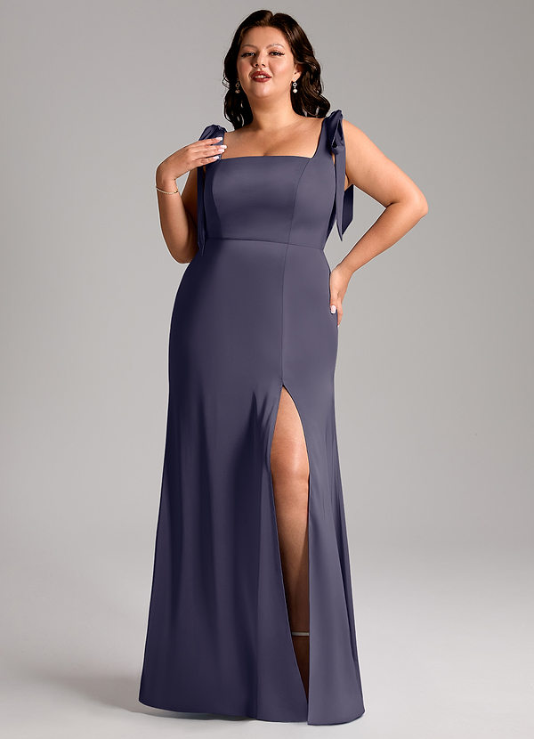 Azazie Frostine Bruidsmeisjes Jurken Jurk van Stretch Satijn met A-Lijn Boog Stormachtig image1