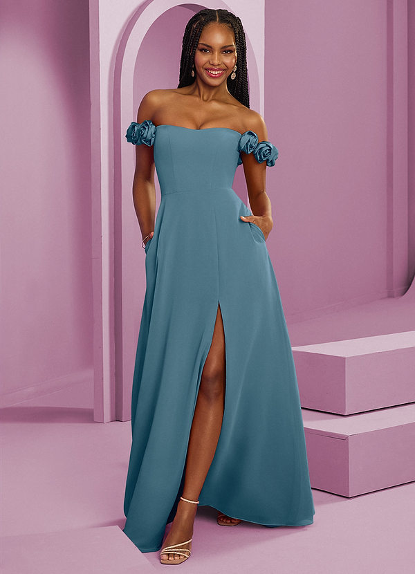 Barbie ♥ Azazie Abiti da Damigella Abito Convertibile A-Line in Chiffon a Spalla Scoperta Bermuda image1