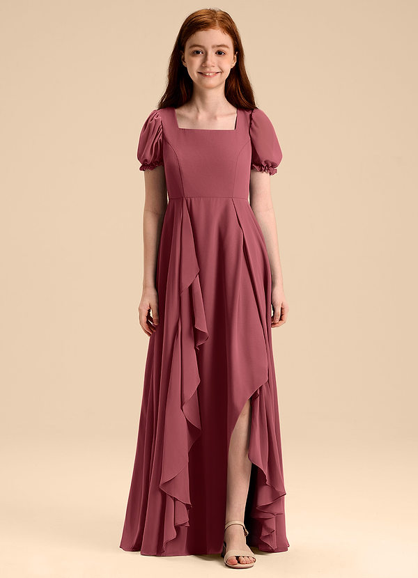 Azazie Priya Junior Merlot A-Line Blouson Chiffon Dress image1