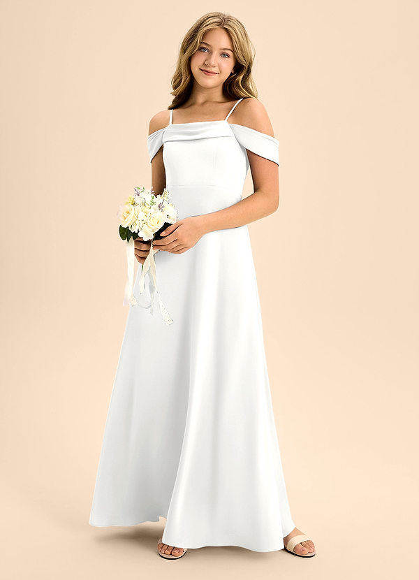 Azazie Anselie Junior Vestido de Blanco de Satén Elástico de Corte en A con Vestidos sin tirantes image1