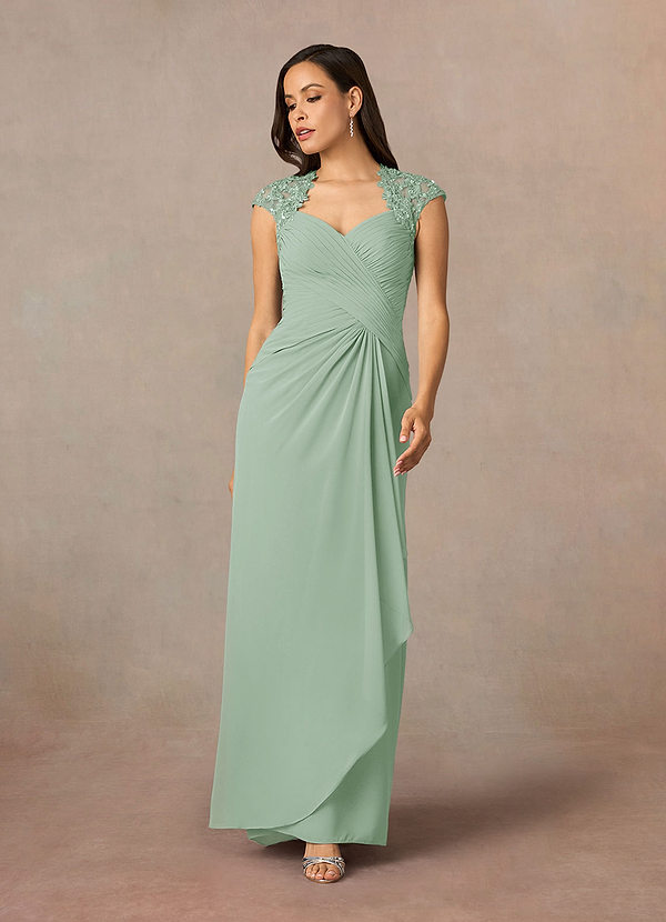Azazie Birdie Brautmutterkleider A-Linie Königin Anne Pailletten Chiffon Kleid Agave image1