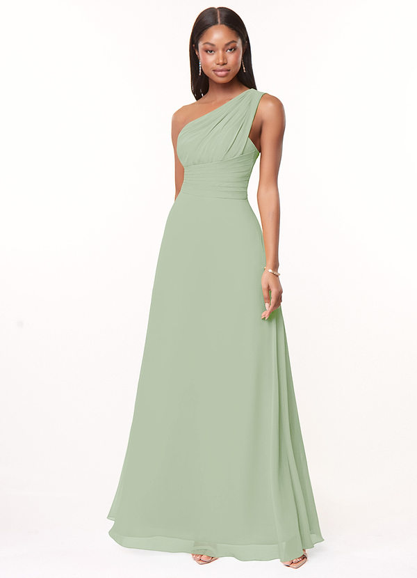 Azazie Ashley Bridesmaid Dresses Dusty Sage A-Line Ruched Chiffon Dress image1