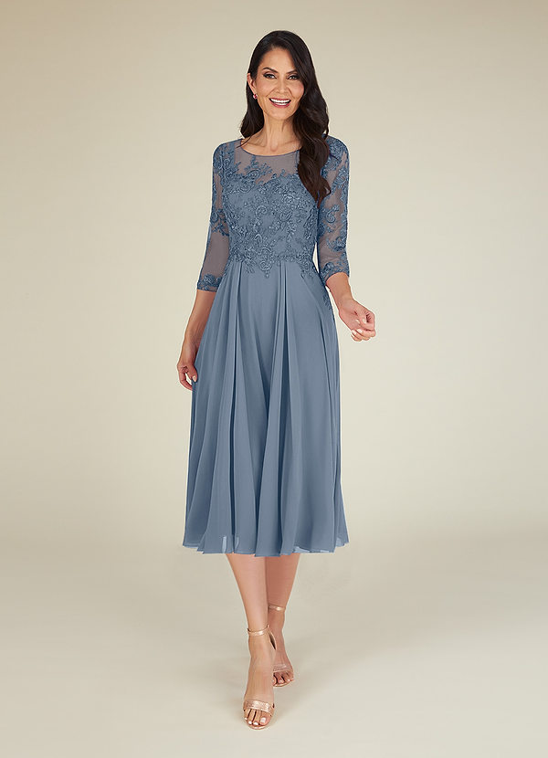 Lace 3/4 Sleeves Chiffon Tea-Length Dress Azalea