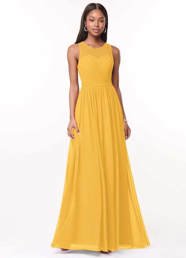 Azazie Nina Bridesmaid Dresses Marigold A-Line Pleated Chiffon Dress image1