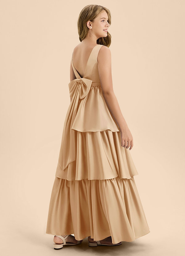 Azazie Meadowyn Junior A-Linie Schleifen Stretch-Satin Kleid Gold image1