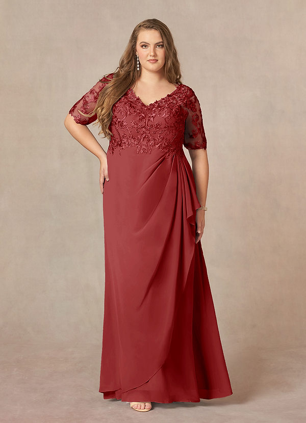 Azazie Amedeus Mother of the Brides Dresses Rust A-Line V-Neck Lace Chiffon Dress image1