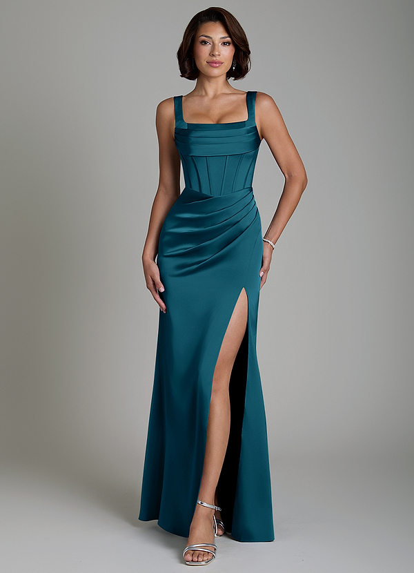Amora Bridesmaid Dresses Ink Blue Mermaid Corset Stretch Satin Dress image1