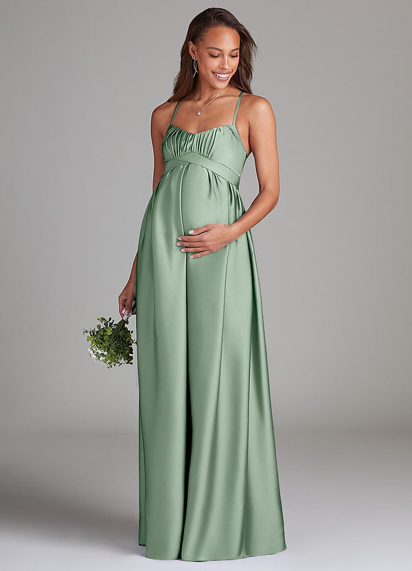 Azazie Llana Vestidos de dama de honor de maternidad Vestido de Corte En A Con bolsillos Hasta el suelo Satén Elástico image1