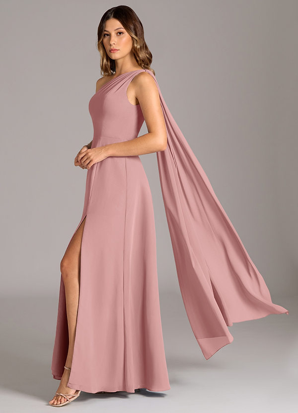 Azazie Tella Bridesmaid Dresses Dusty Rose A-Line One Shoulder Chiffon Dress image1