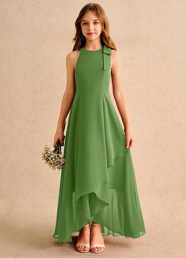 Azazie Boop Girls Formal Abiti da Damigella Bambina Abito A-Line in Chiffon Fiocco Basilico image1