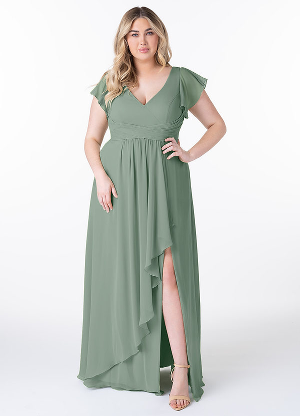 Azazie Omari Bridesmaid Dresses Silver Sage A-Line Chiffon Dress image1