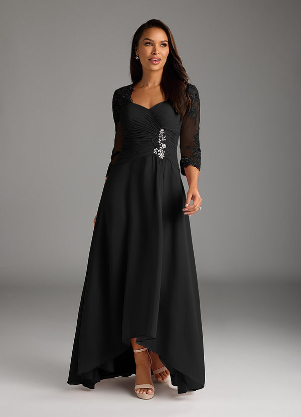 Azazie Devereaux Mother of the Brides Dresses Black A-Line Lace Chiffon Dress image1