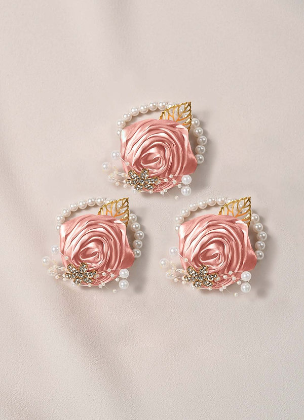 front 3PC Matching Color Bridesmaids Wrist Corsage with Pearl Bracelet