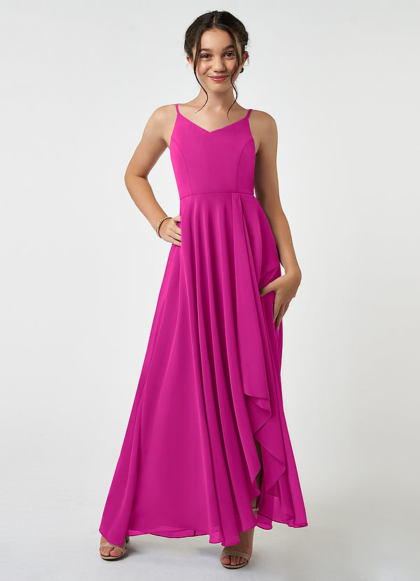 Azazie Collette Junior Fuchsia A-Line Ruched Chiffon Dress image1